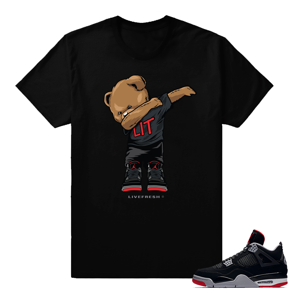 Jordan 4 Bred | Dabbin Bear | Black Shirt