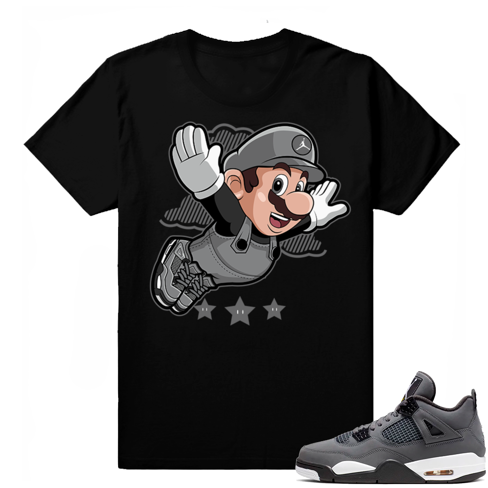 Jordan 4 Cool Grey | Fly Mario | Black Shirt