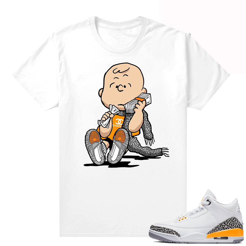 Jordan 3 Laser Orange shirt - White - Designer Charlie