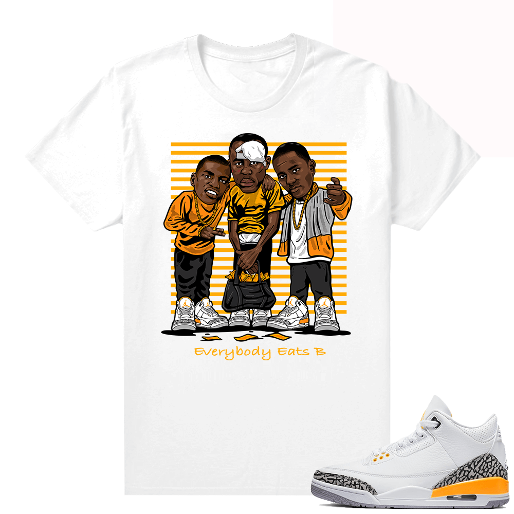 Jordan 3 Laser Orange Sneaker shirt - White - Everbody Eats B