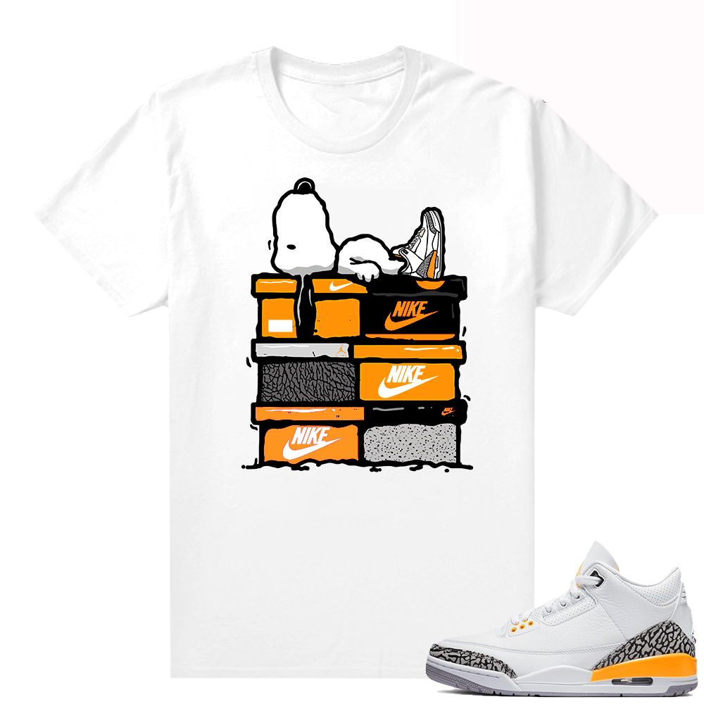 Laser Orange 3s sneaker shirts - White - Sneakerhead Snoopy