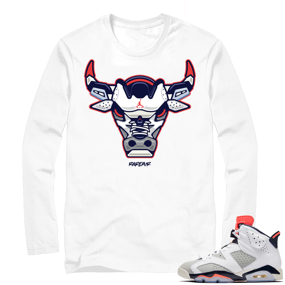 Match Air Jordan 6 Tinker | Rare Air Bull | White Long Sleeve shirt