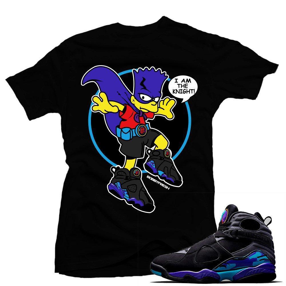 Aqua 8s t shirt to match Bart Attack Black Tee