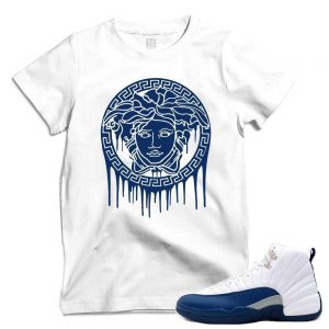 Match French Blue 12 Jordan Retros | 'Medusa Drip' | White T shirt