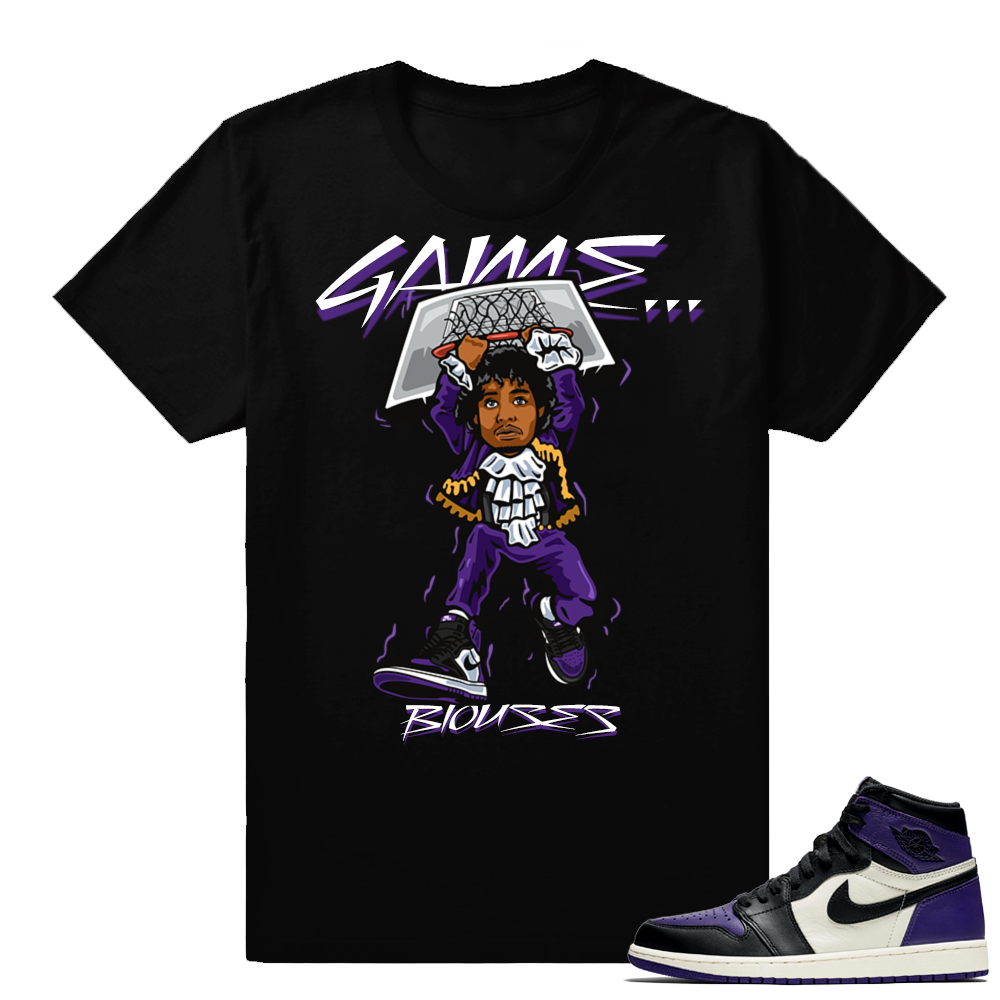 Match Jordan 1 Court Purple Game Blouses shirt | Black shirt