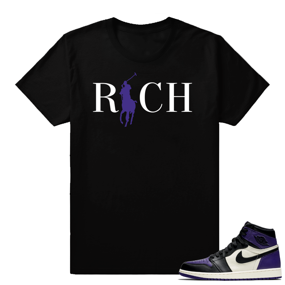 Match Jordan 1 Court Purple Shirt | Country Club Rich | Black shirt