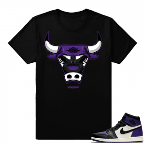 Match Jordan 1 Court Purple Sneaker shirt | Rare Air Bull | Black shirt