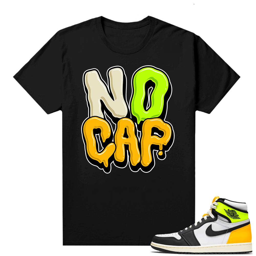 Match Jordan 1 Volt Gold Sneaker Shirts - Black - No Cap Bubble Drip