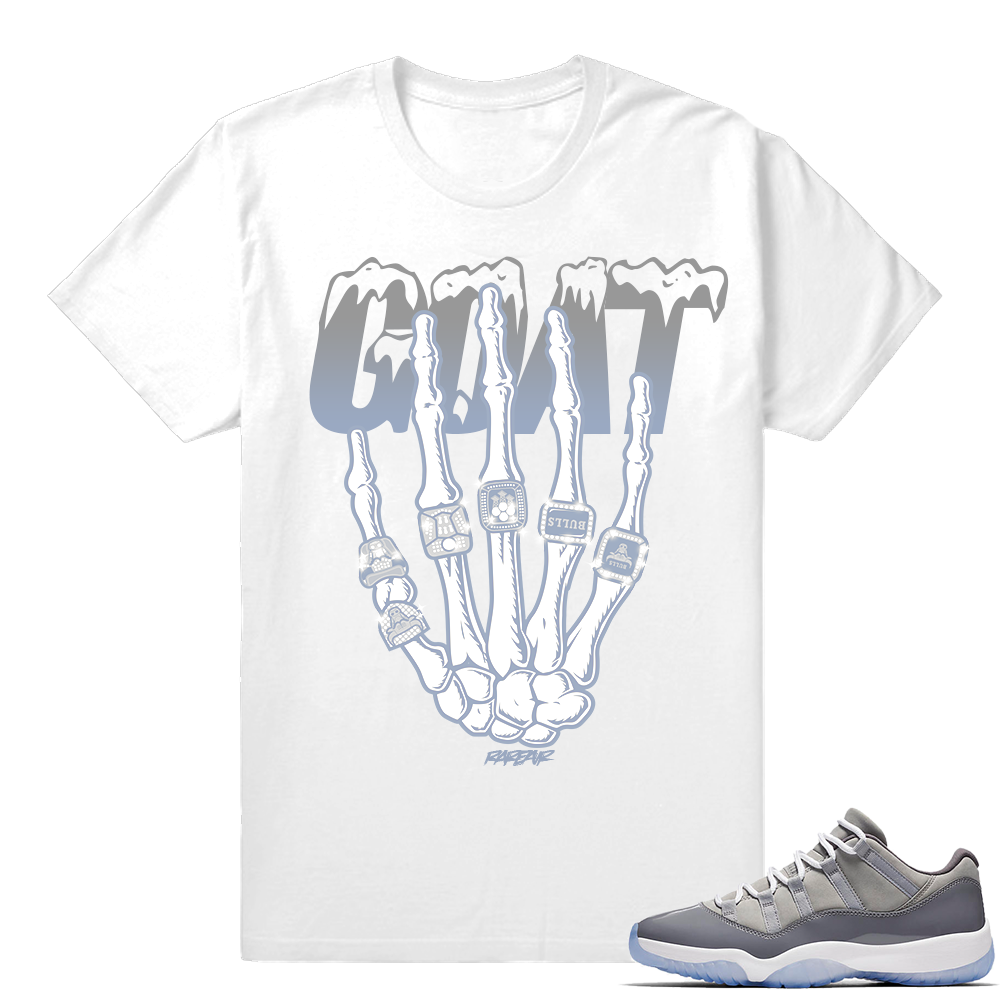 Match Jordan 11 Cool Grey Shirt Goats Hand  White tee