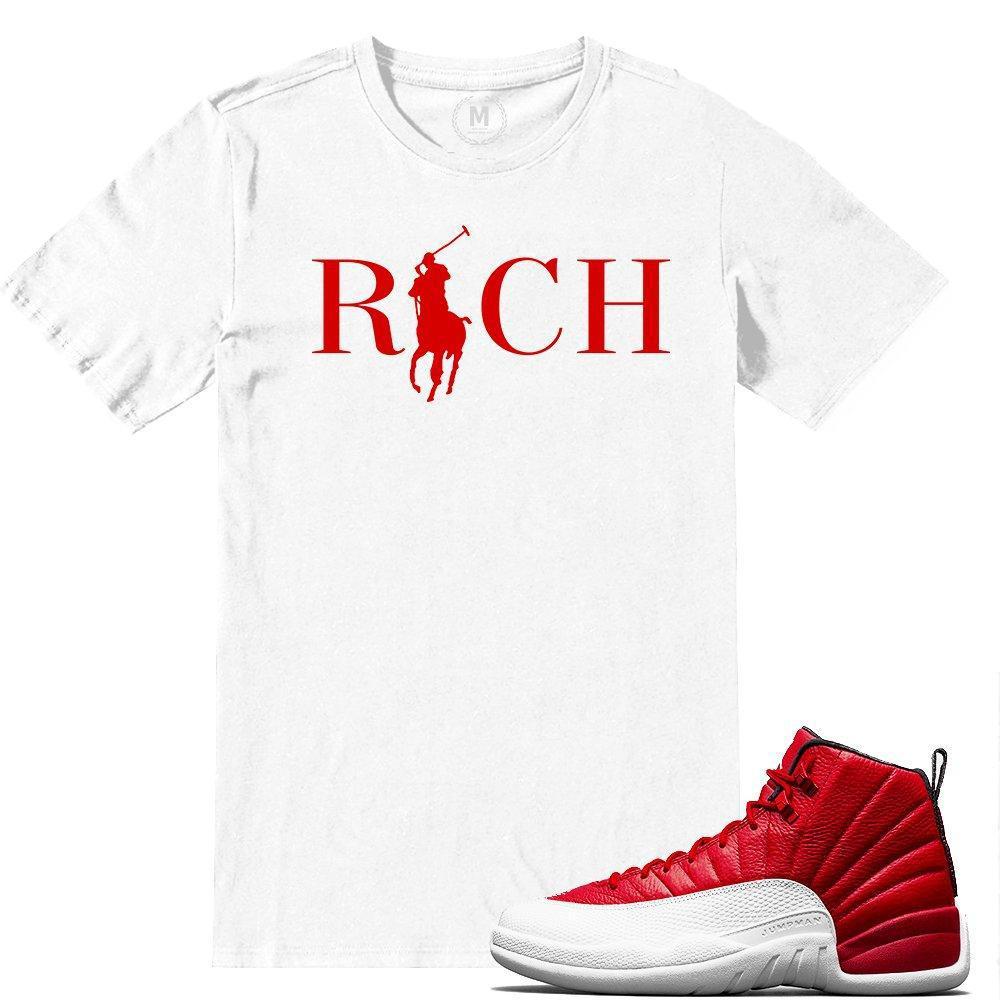 Match Gym Red 12 Jordan Retros | Country Club Rich | White T shirt