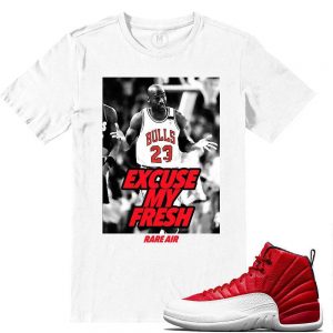 Match Gym Red 12 Jordan Retros | Excuse My Fresh | White T shirt