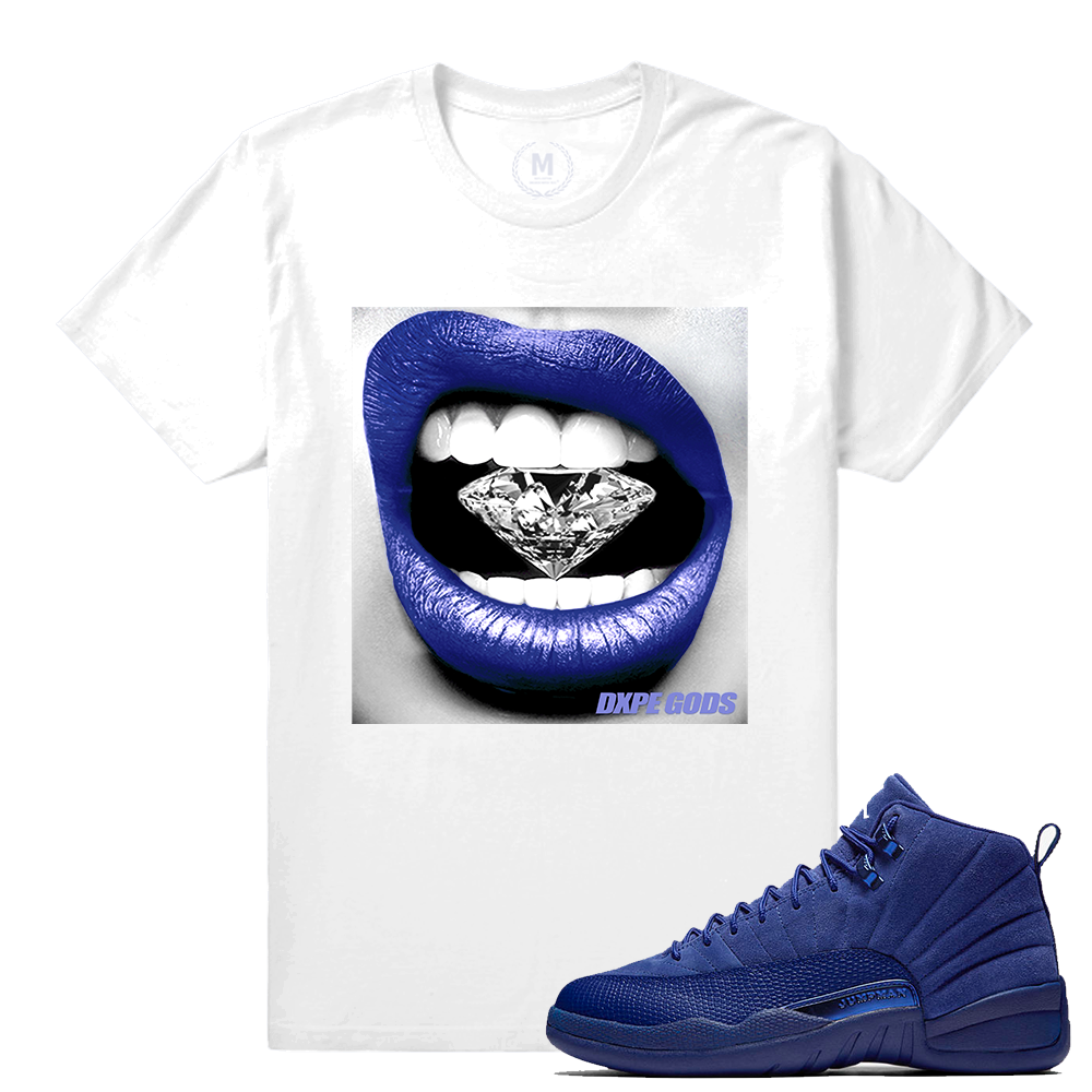 Match Jordan 12 Blue Suede | Diamond Lips | White T shirt