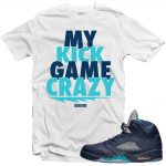 Jordan 5 Hornets Midnight Navy shirts to match 'Kick Game Crazy' White Sneaker Tees shirt