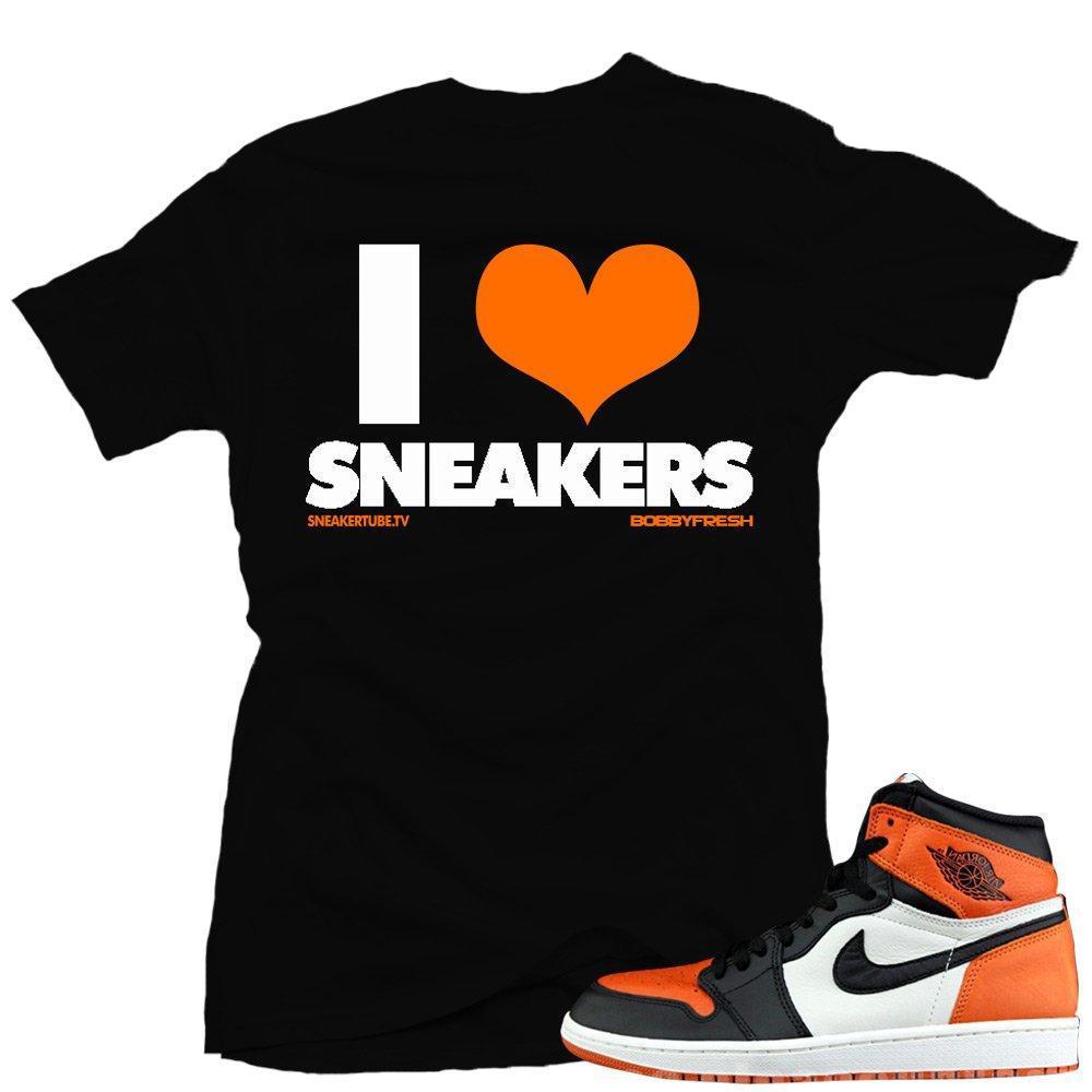 Jordan 1 Shattered Backboard shirts to match 'I love Sneakers' Black Sneaker Tees shirt