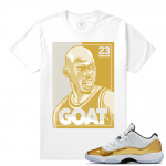 Match Jordan 11 Low Gold Closing Ceremony | GOAT Stare | White T shirt