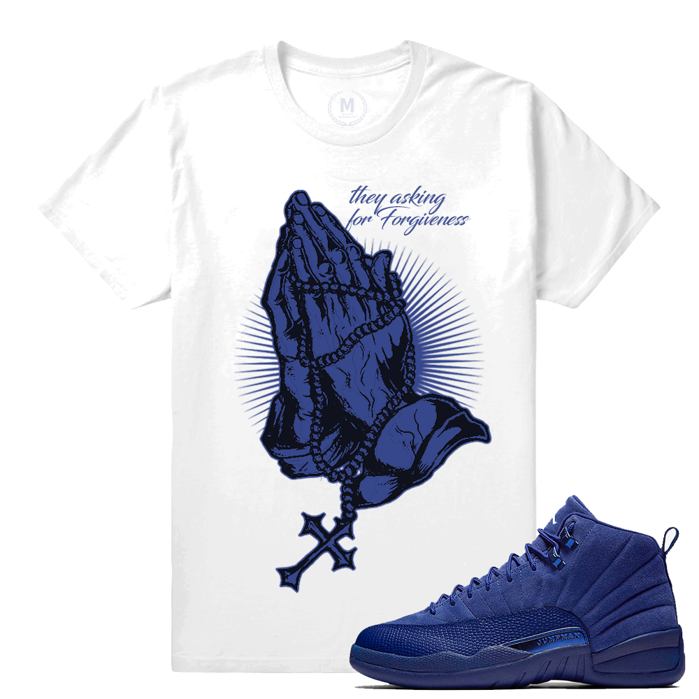 Match Jordan 12 Blue Suede | Forgiveness | White T shirt