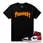 Match Jordan 1 Black Toe | Trappers Flame Logo | Black T shirt