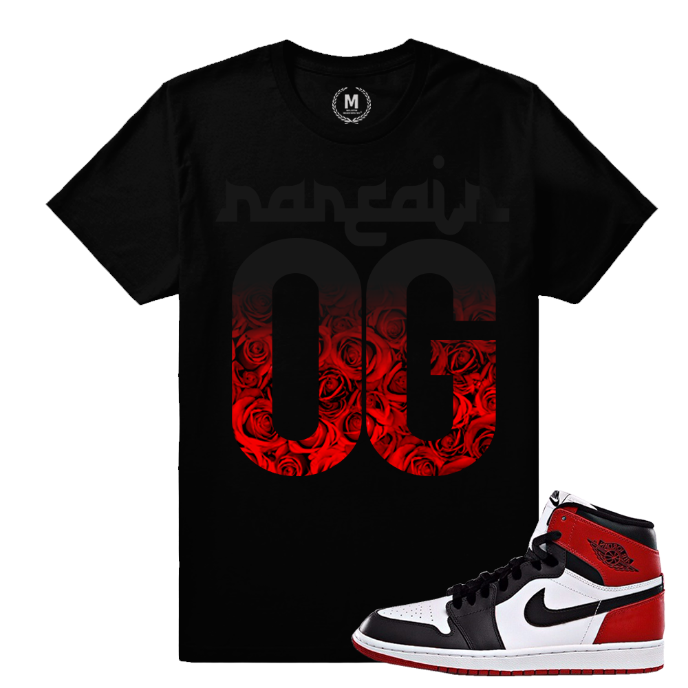 Match Jordan 1 Black Toe | OG Roses Fade | Black T shirt