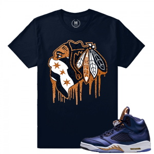 Air Jordan 5 Bronze Match Sneaker Tee | Black Hawks Drip | Navy T shirt