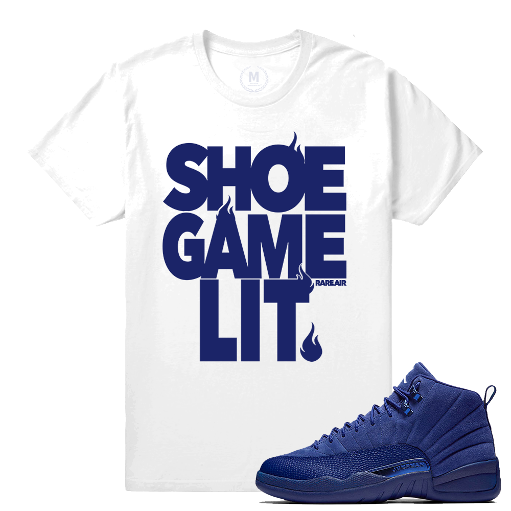 Match Jordan 12 Blue Suede | Shoe Game Lit | White T shirt