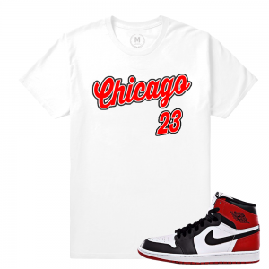 Match Jordan 1 Black Toe | Chicago Script | White T shirt