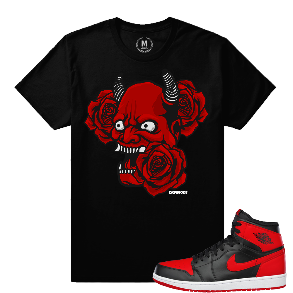 Match Banned 1s Jordan Retro | Fallen Roses | Black T shirt