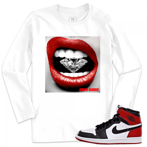 Match Jordan 1 Black Toe | Diamond Lips | White Long Sleeve Shirt