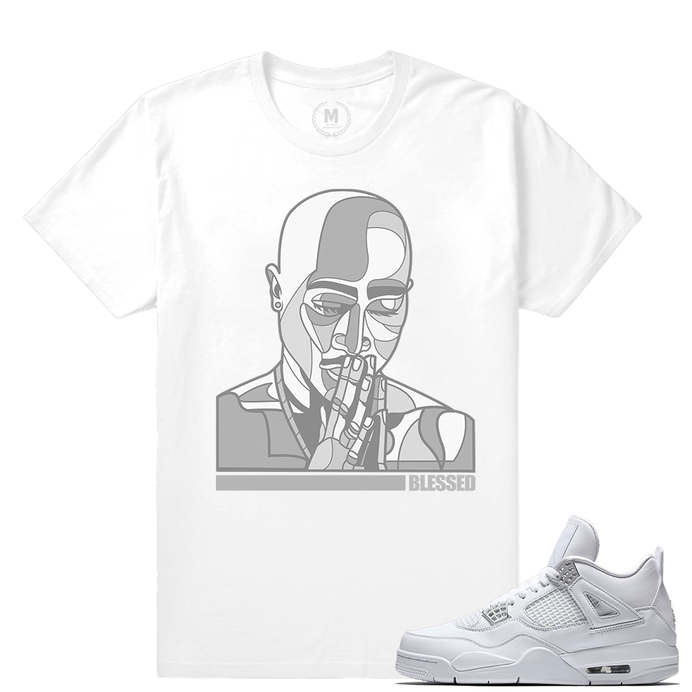 Match Air Jordan 4 Pure Money | Tupac Blessed | White T shirt