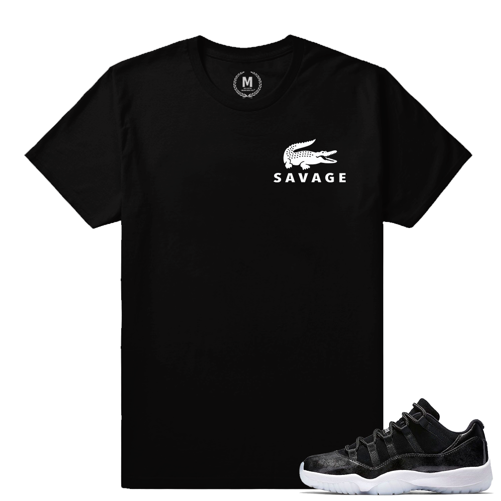 Match Air Jordan 11 Barons | Savage Pocket Logo | Black T shirt