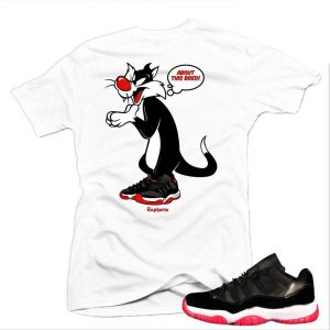 Jordan 11 Bred Low matching sneaker tees shirts |About this Bred sneaker Tee White | Streetwear Online