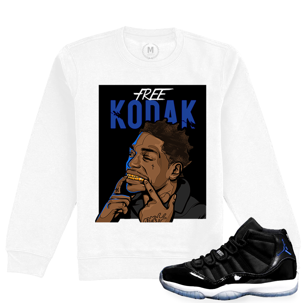 Match Jordan 11 Space Jam | Free Kodak | White Crewneck Sweatshirt