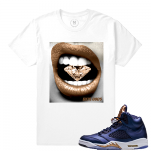 Air Jordan 5 Bronze Match Sneaker Tee | Diamond Lips | White T shirt