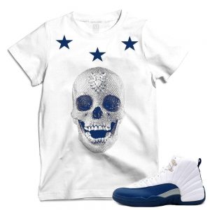 Match French Blue 12 Jordan Retros | 'Love Of God Skull' | White T shirt