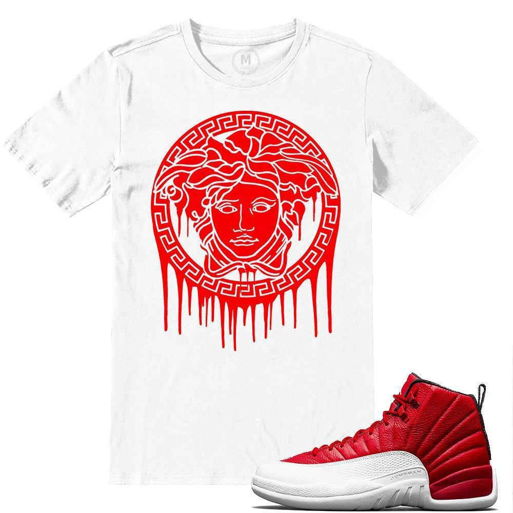 Match Gym Red 12 Jordan Retros | Medusa Drip | White T shirt