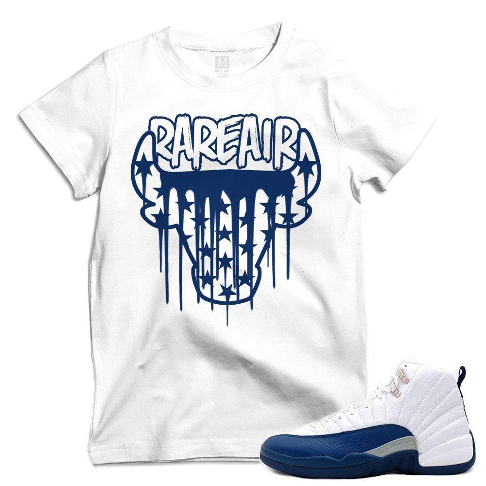 Match French Blue 12 Jordan Retros | 'Rare Bull Drip' | White T shirt