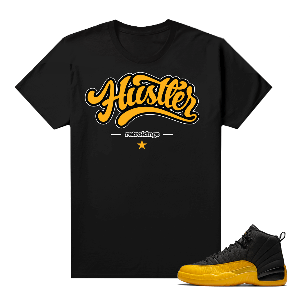 Air Jordan University Gold 12s match shirts - Black - Hustler Script