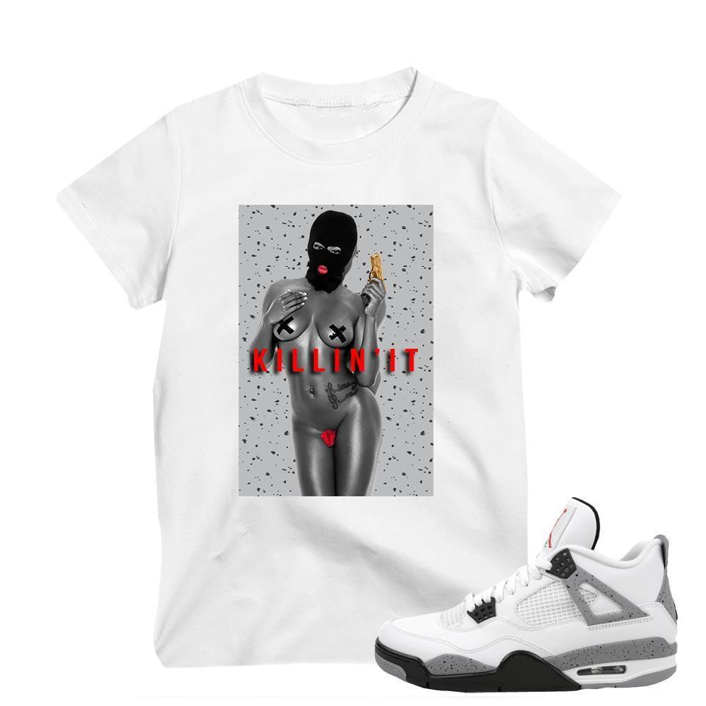 Match Air Jordan 4 Cement | 'Killing It Cement' | White T shirt