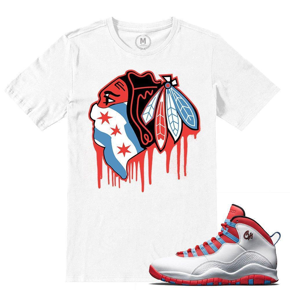 Match Chicago Flag 10 Jordan Retros | BlackHawks Drip | White T shirt