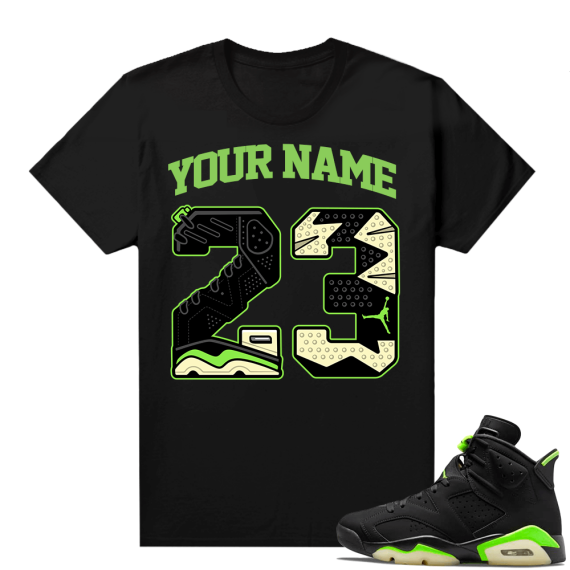 Custom T shirts Black Electric Green 6s 23 Sole