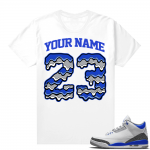 Custom T shirts White Racer Blue 3s 23 Drip