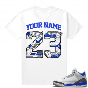 Custom T shirts White Racer Blue 3s 23 Mashup