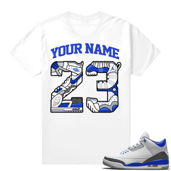 Custom T shirts White Racer Blue 3s 23 Mashup