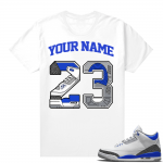 Custom T shirts White Racer Blue 3s 23 Sole