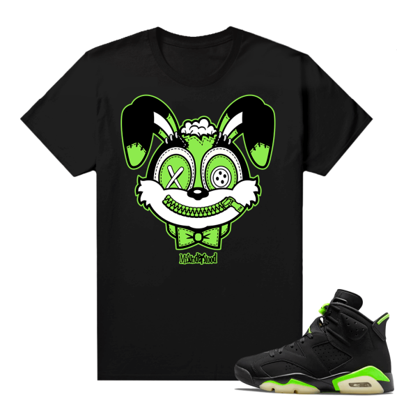 Electric Green 6s sneaker tees shirts Black Bunny