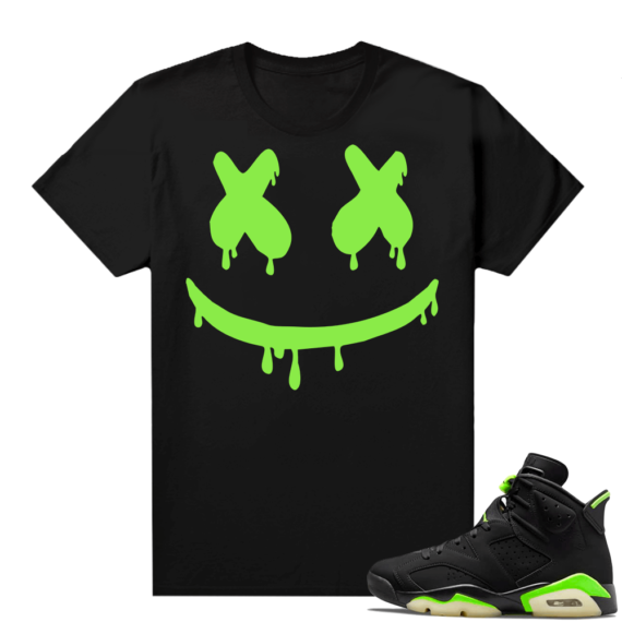 Electric Green 6s sneaker tees shirts Black Smiley Drip