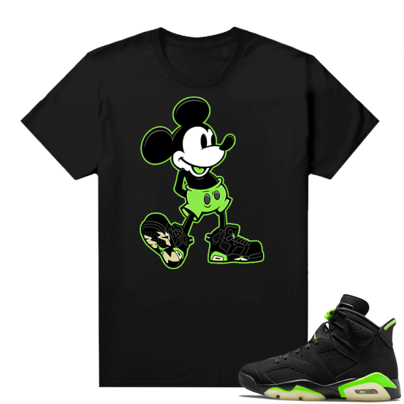 Electric Green 6s sneaker tees shirts black Sneakerhead Mickey