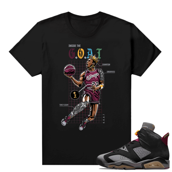 Jordan Bordeaux shirt match Black tee Goat Blue Print