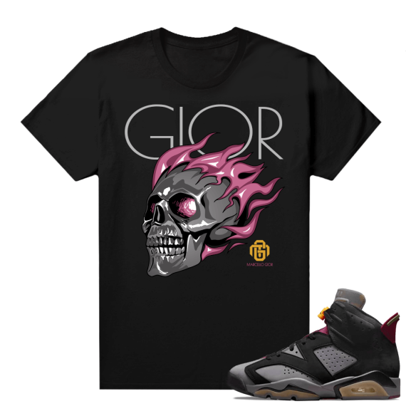 Jordan Bordeaux shirt match Black tee Marcello Gior Flame Skull