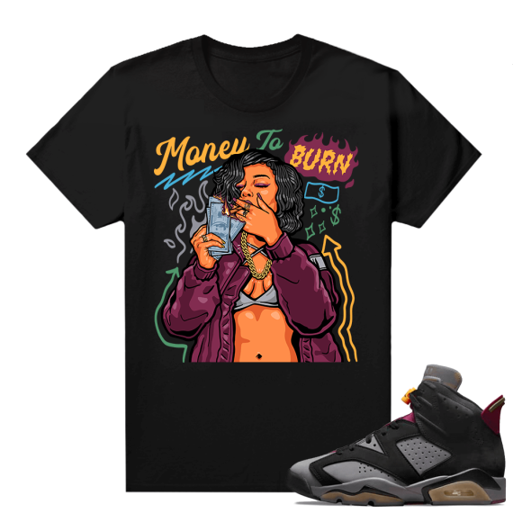 Jordan Bordeaux shirt match Black tee Money to Burn