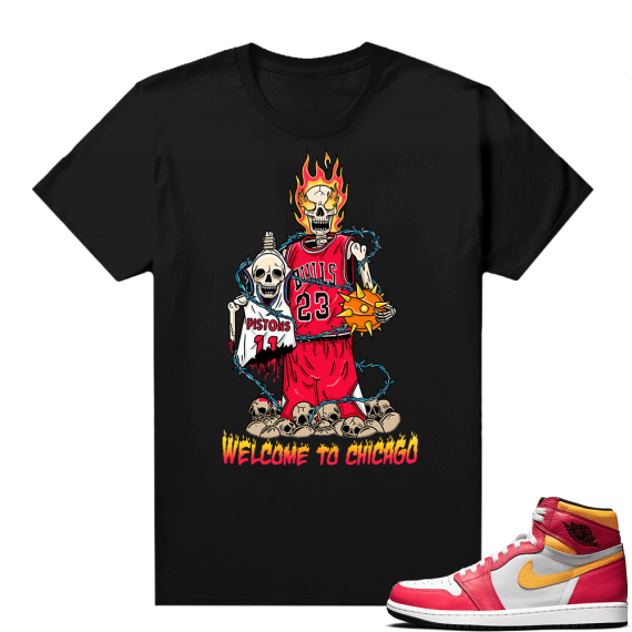 Light Fusion Red 1s Jordan Sneaker Tees Shirts Match Black Welcome to Chicago